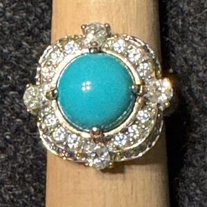 Halo Vintage Cocktail Ring Blue turquoise color and shiny stones ring